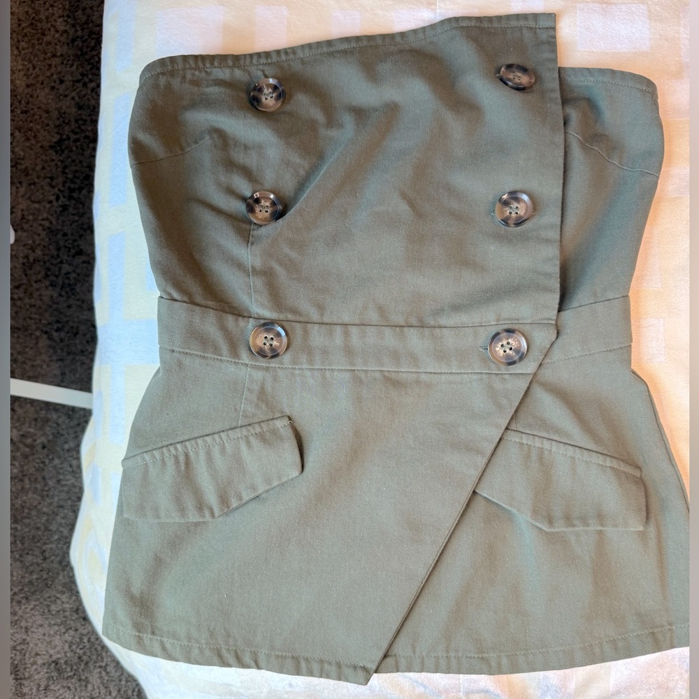 VENUS Olive Green Strapless it Button-Front Bustier Top